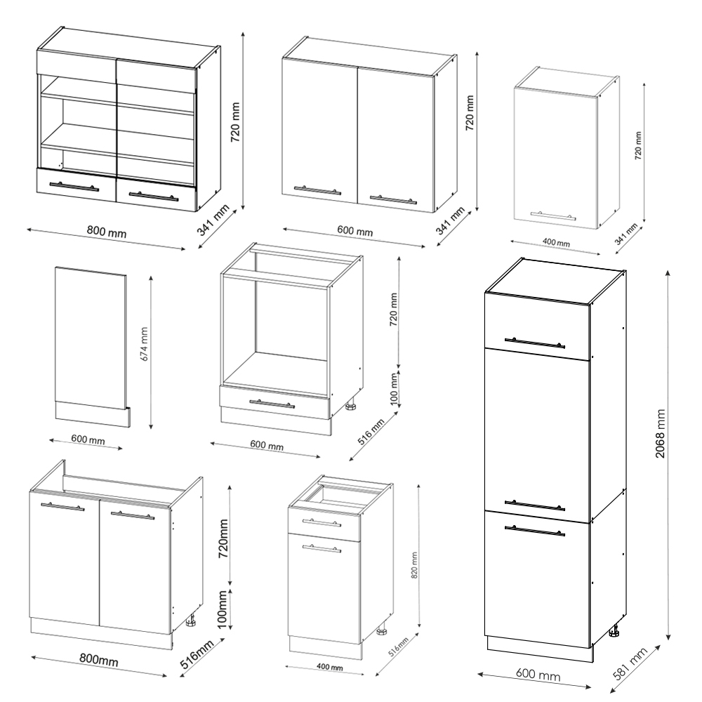 Küchenzeile "Fame-Line" Weiß Hochglanz/Weiß 300 cm ohne Arbeitsplatte livinity®