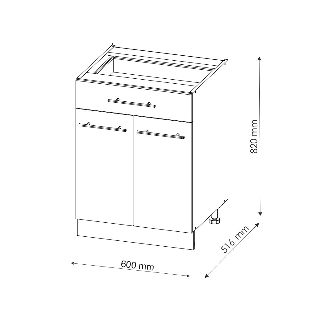 Küchenunterschrank "Fame-Line" Weiß Hochglanz/Weiß 60 cm mit Schublade, ohne Arbeitsplatte livinity®