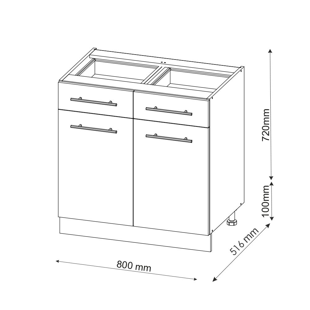 Küchenunterschrank "Fame-Line" Anthrazit Hochglanz/Weiß 80 cm mit Schubladen, ohne Arbeitsplatte livinity®