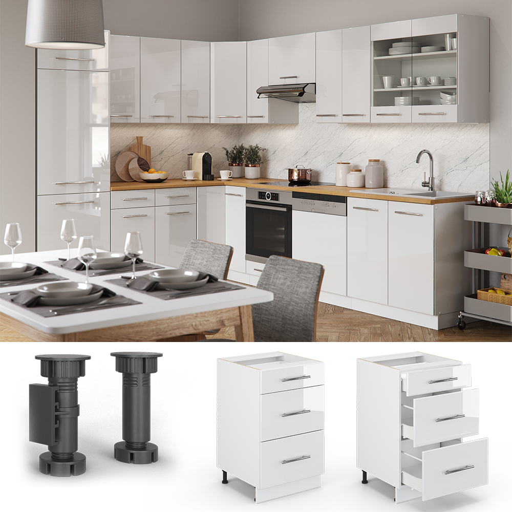 Küchenunterschrank "Fame-Line" Weiß Hochglanz/Weiß 50 cm ohne Arbeitsplatte livinity®