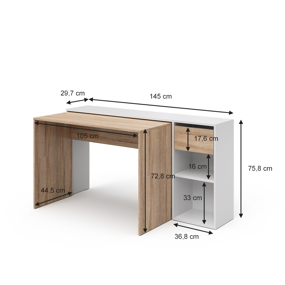 Schreibtisch "Ben" Weiß/Sonoma 145 x 46.4 cm livinity®