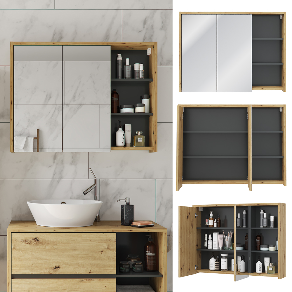 Meuble de salle de bain en chêne rustique avec armoire miroir @  LIVING-shop.fr en ligne