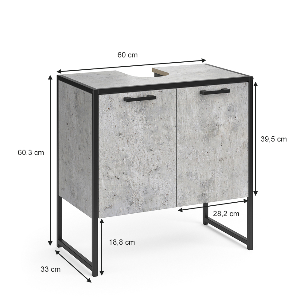 Waschbeckenunterschrank "Fyrk" Beton/Schwarz 60 x 60 cm livinity®