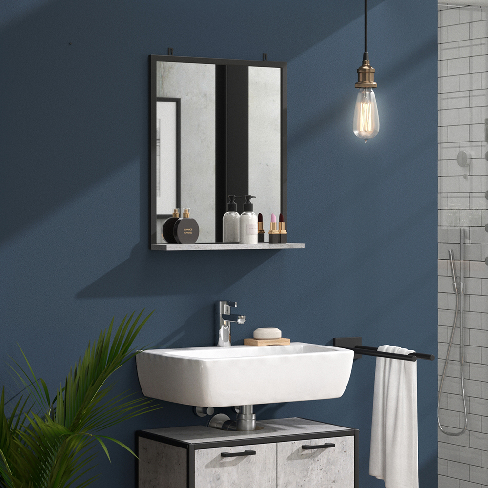 Badezimmerspiegel "Fyrk" Beton/Schwarz 50 x 60 cm livinity®