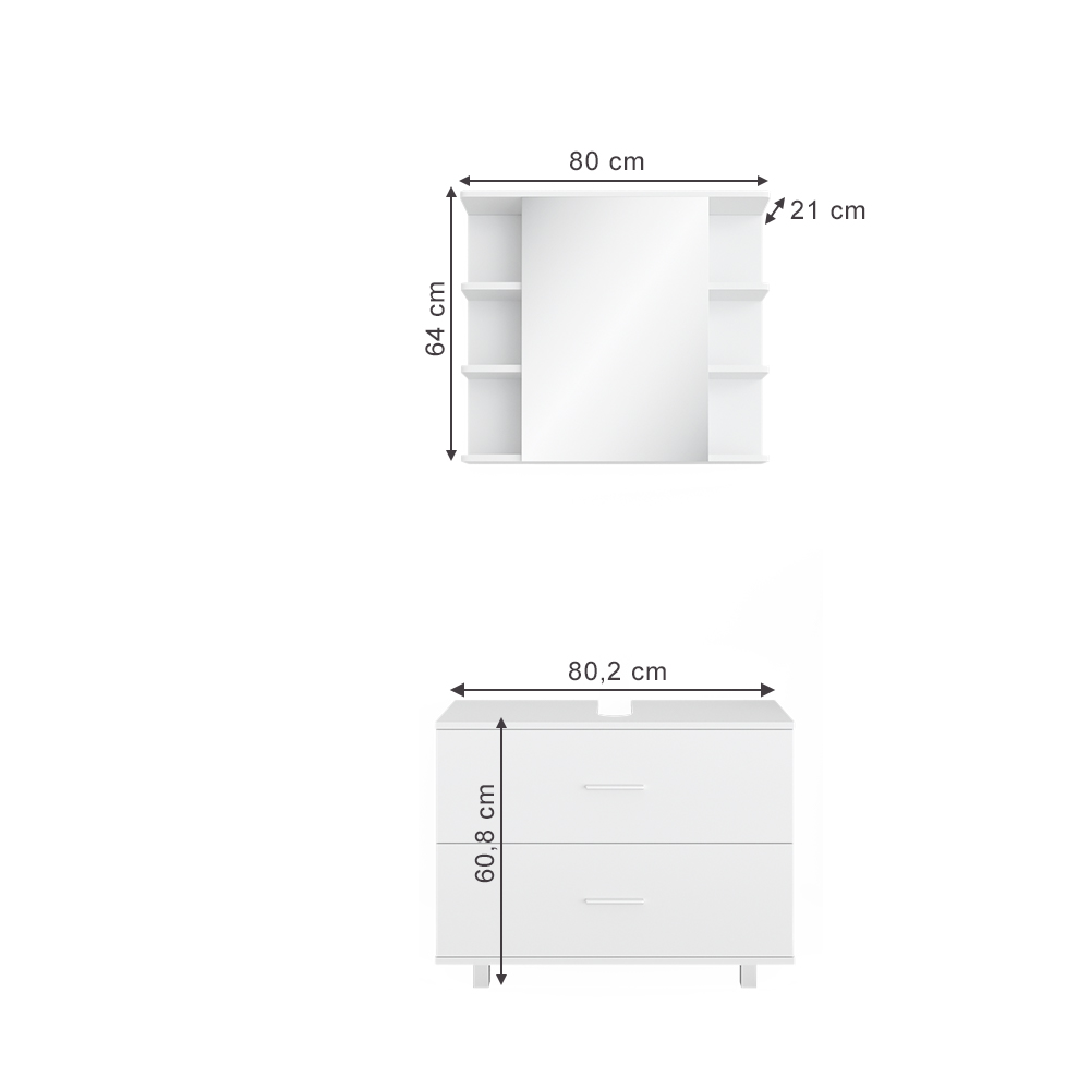 Badmöbel Set "Ilias" Weiß 2 Teile, Unterschrank 80 cm livinity®