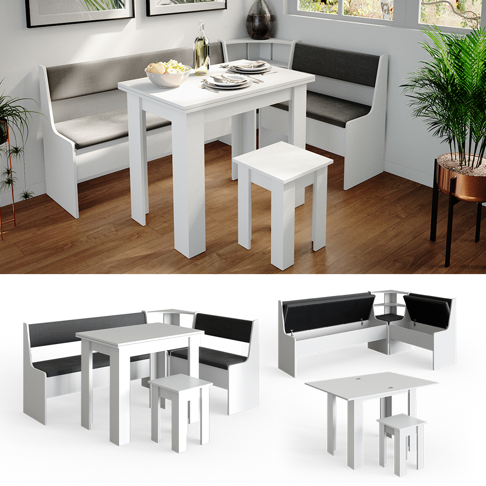 Eckbankgruppe "Roman" Weiß/Anthrazit 180 x 120 cm mit Tisch livinity®
