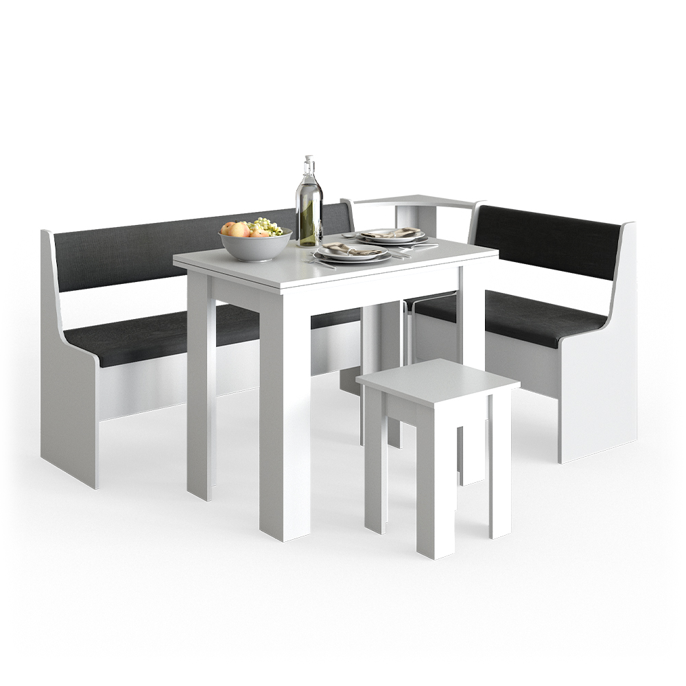 Eckbankgruppe "Roman" Weiß/Anthrazit 180 x 120 cm mit Tisch livinity®