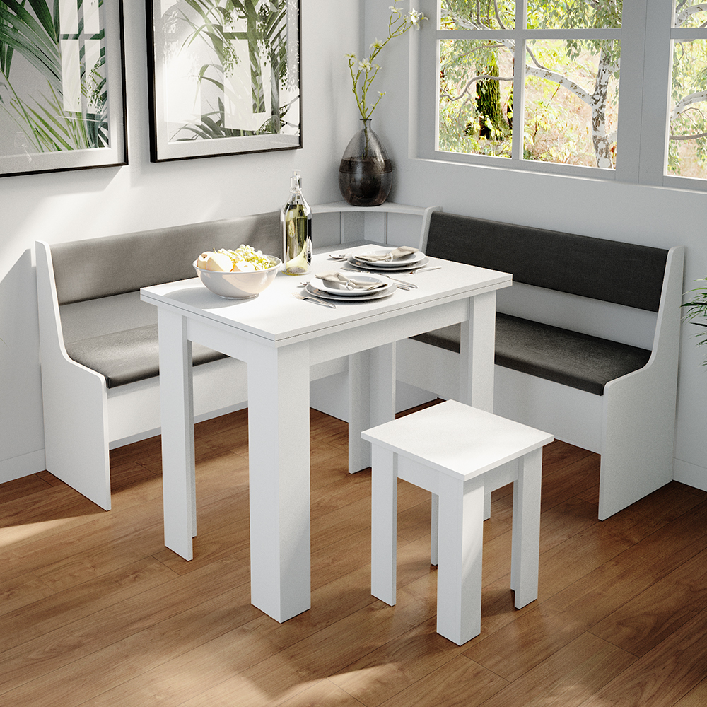 Eckbankgruppe "Roman" Weiß/Anthrazit 150 x 150 cm mit Tisch livinity®