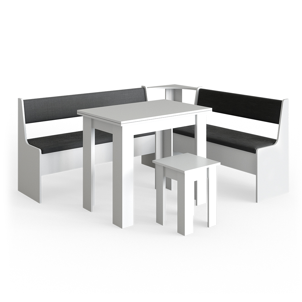 Eckbankgruppe "Roman" Weiß/Anthrazit 180 x 150 cm mit Tisch livinity®