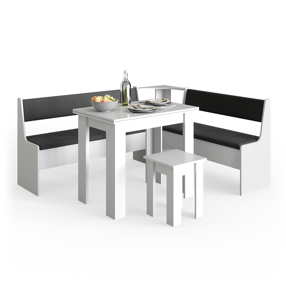 Eckbankgruppe "Roman" Weiß/Anthrazit 180 x 150 cm mit Tisch livinity®