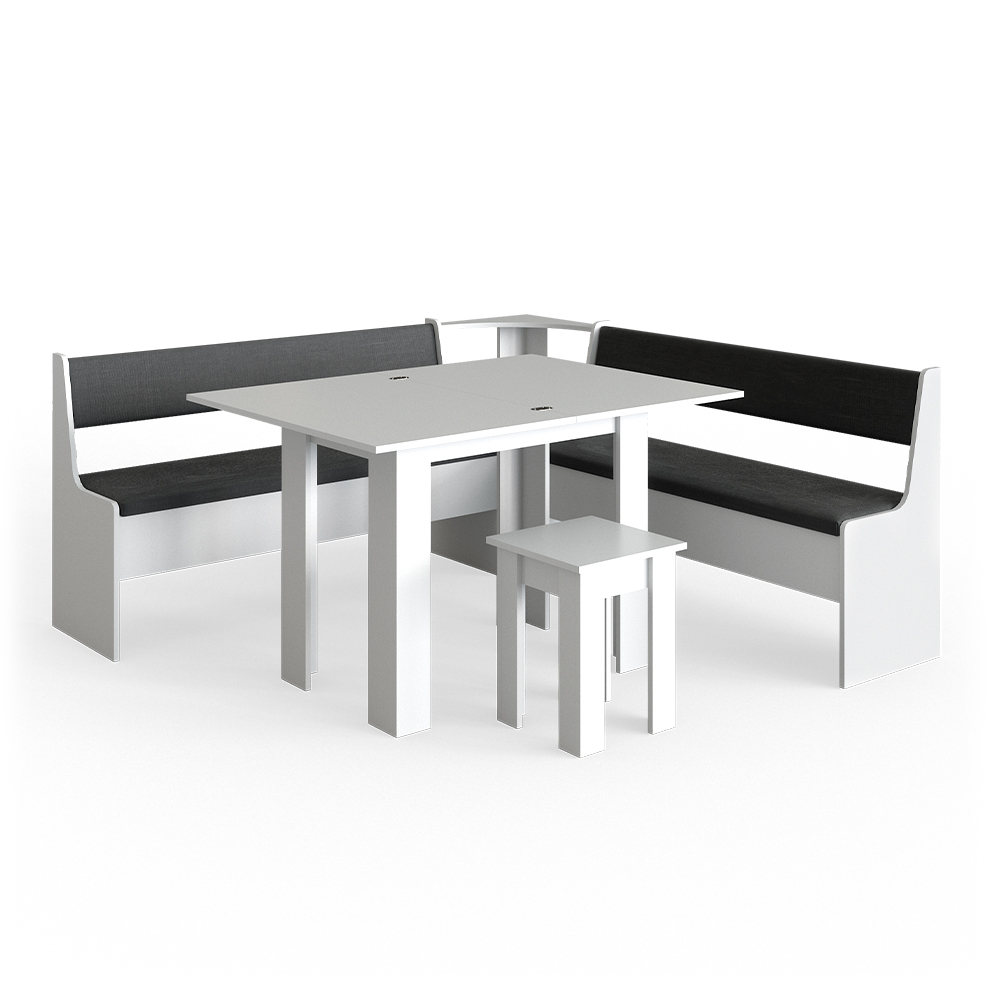 Eckbankgruppe "Roman" Weiß/Anthrazit 180 x 180 cm mit Tisch livinity®