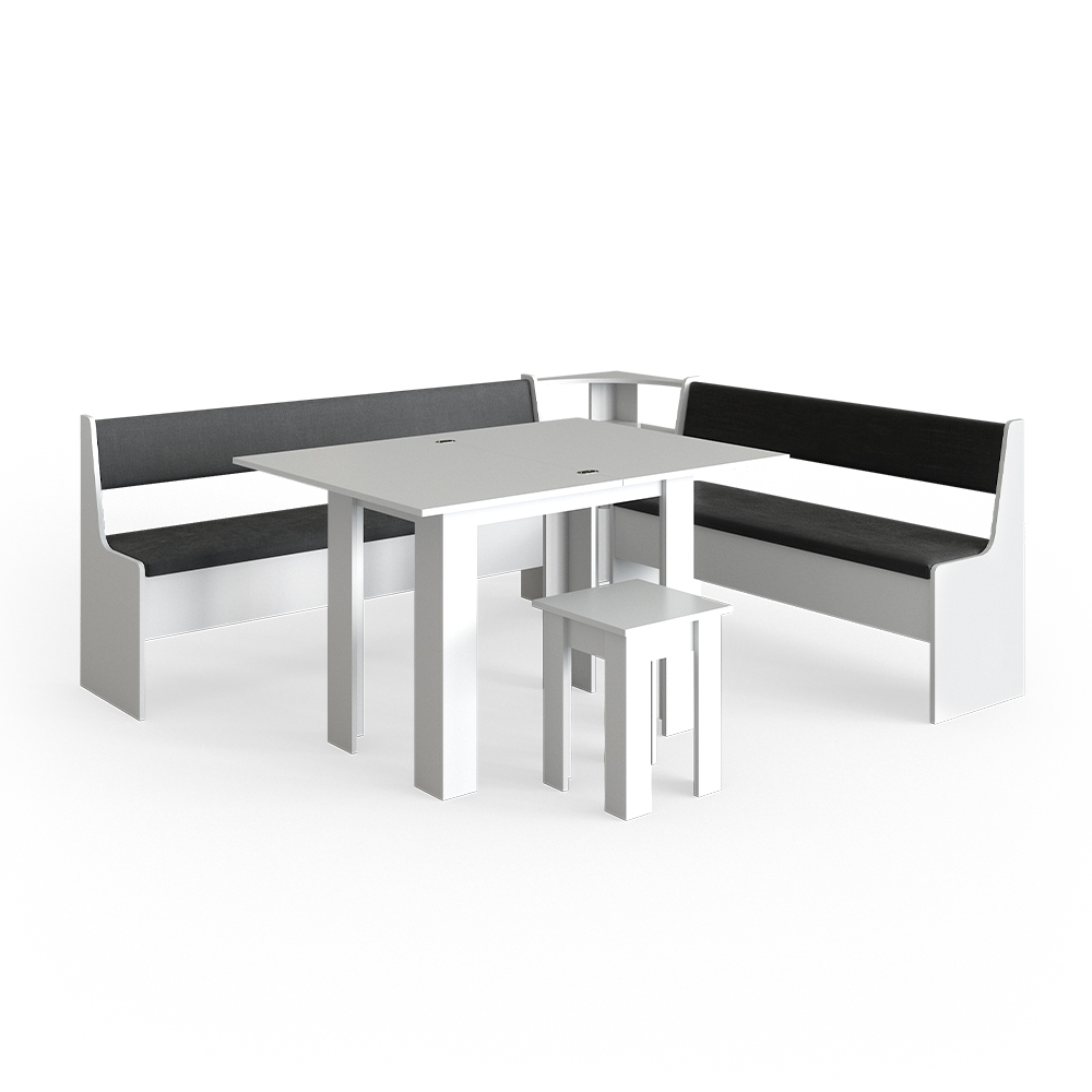 Eckbankgruppe "Roman" Weiß/Anthrazit 210 x 180 cm mit Tisch livinity®