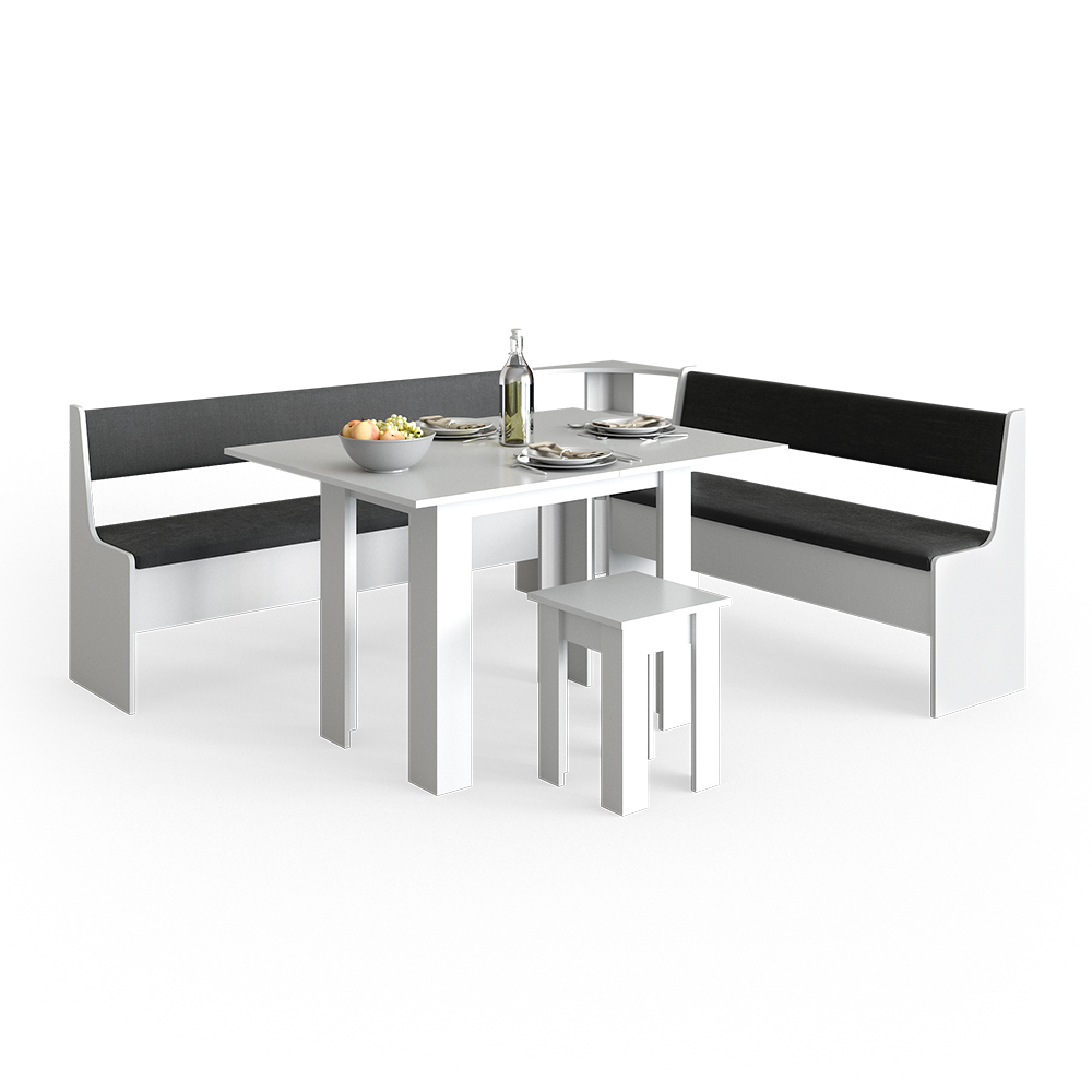 Eckbankgruppe "Roman" Weiß/Anthrazit 210 x 180 cm mit Tisch livinity®