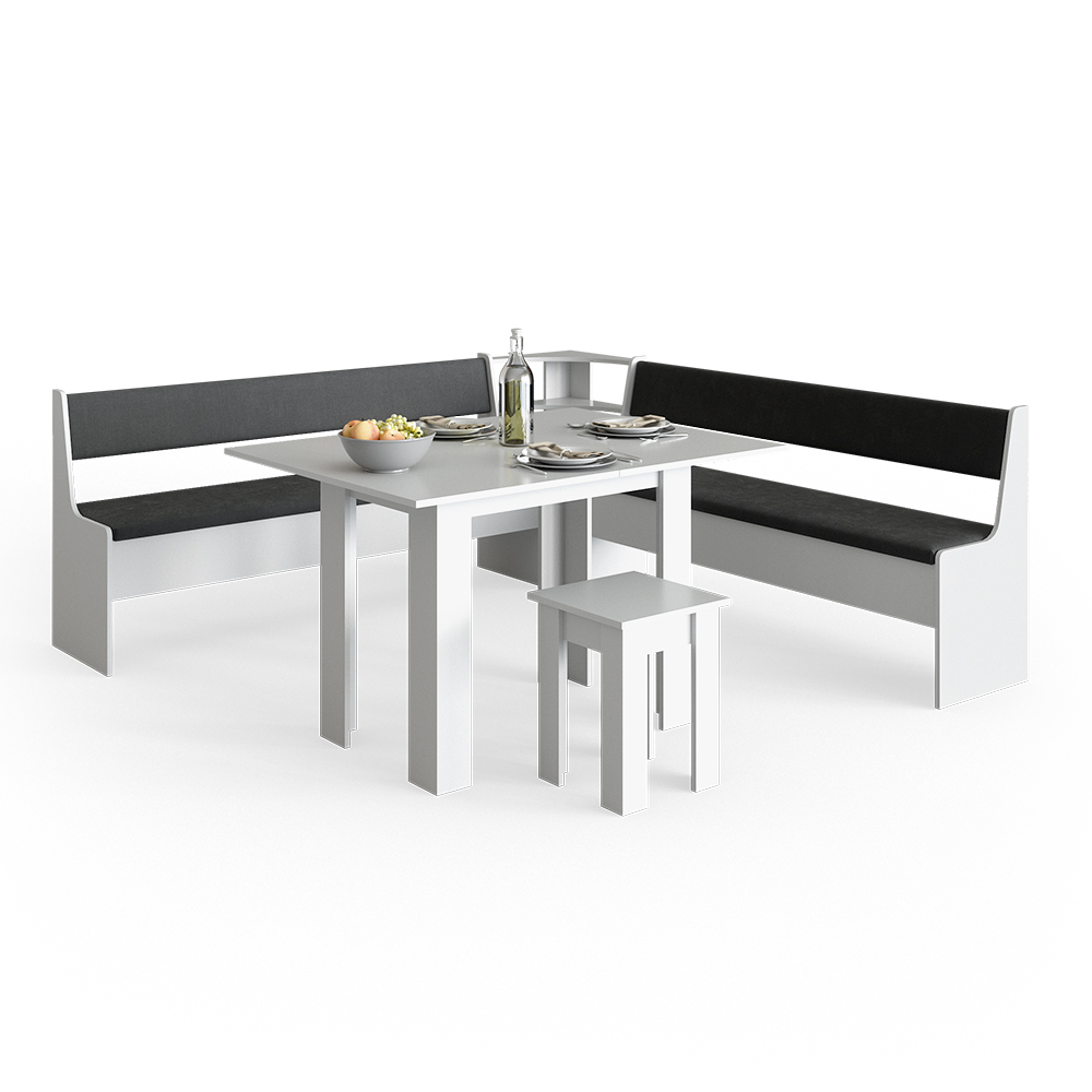 Eckbankgruppe "Roman" Weiß/Anthrazit 210 x 210 cm mit Tisch livinity®