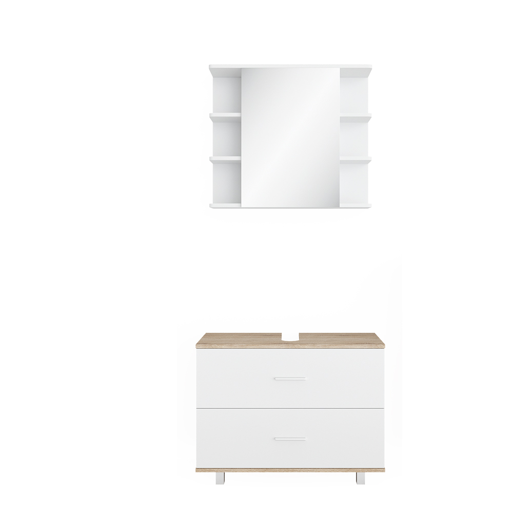 Badmöbel Set "Ilias" Sonoma/Weiß 2 Teile, Unterschrank 80 cm livinity®