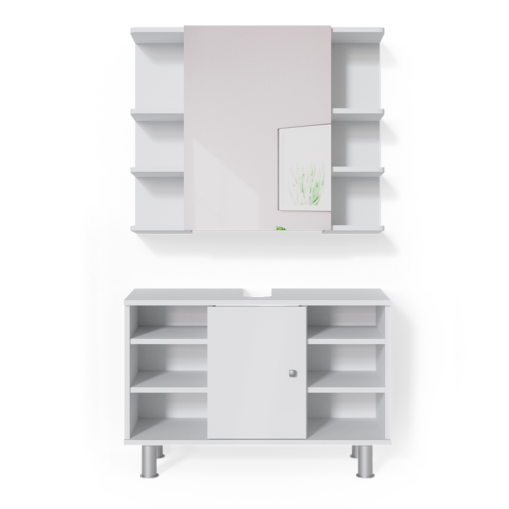 Badmöbel Set "Fynn" Weiß 2 Teile, Unterschrank 80 cm livinity®