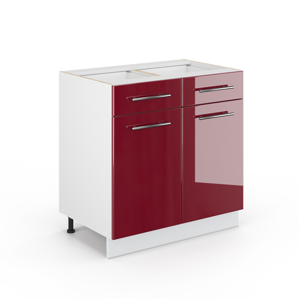 Küchenunterschrank "Fame-Line" Bordeaux Hochglanz/Weiß 80 cm ohne Arbeitsplatte livinity®