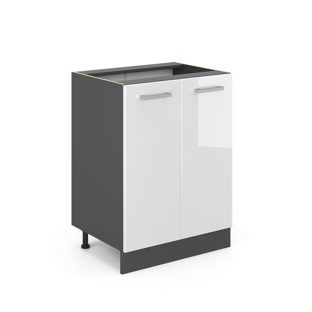 Küchenunterschrank "R-Line" Weiß Hochglanz/Anthrazit 60 cm ohne Arbeitsplatte livinity®