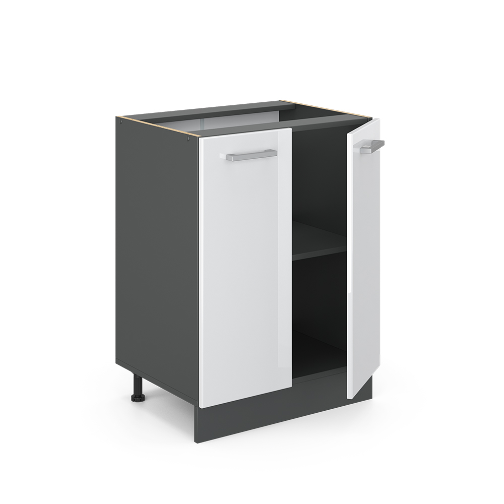 Küchenunterschrank "R-Line" Weiß Hochglanz/Anthrazit 60 cm ohne Arbeitsplatte livinity®