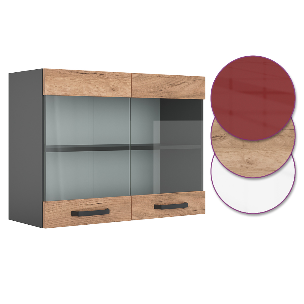 Küchenschrank Glas "R-Line" Goldkraft Eiche/Anthrazit 80 cm livinity®