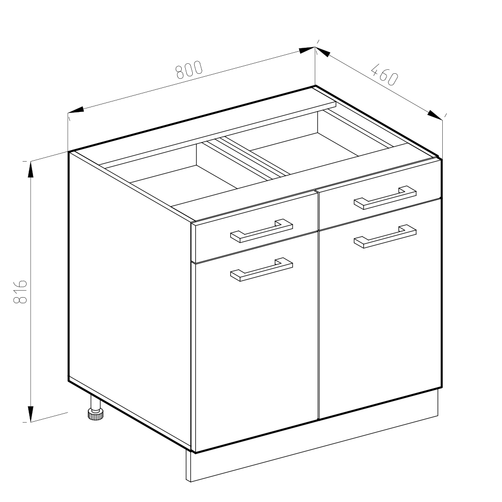Küchenunterschrank "R-Line" Weiß Hochglanz/Anthrazit 80 cm ohne Arbeitsplatte livinity®
