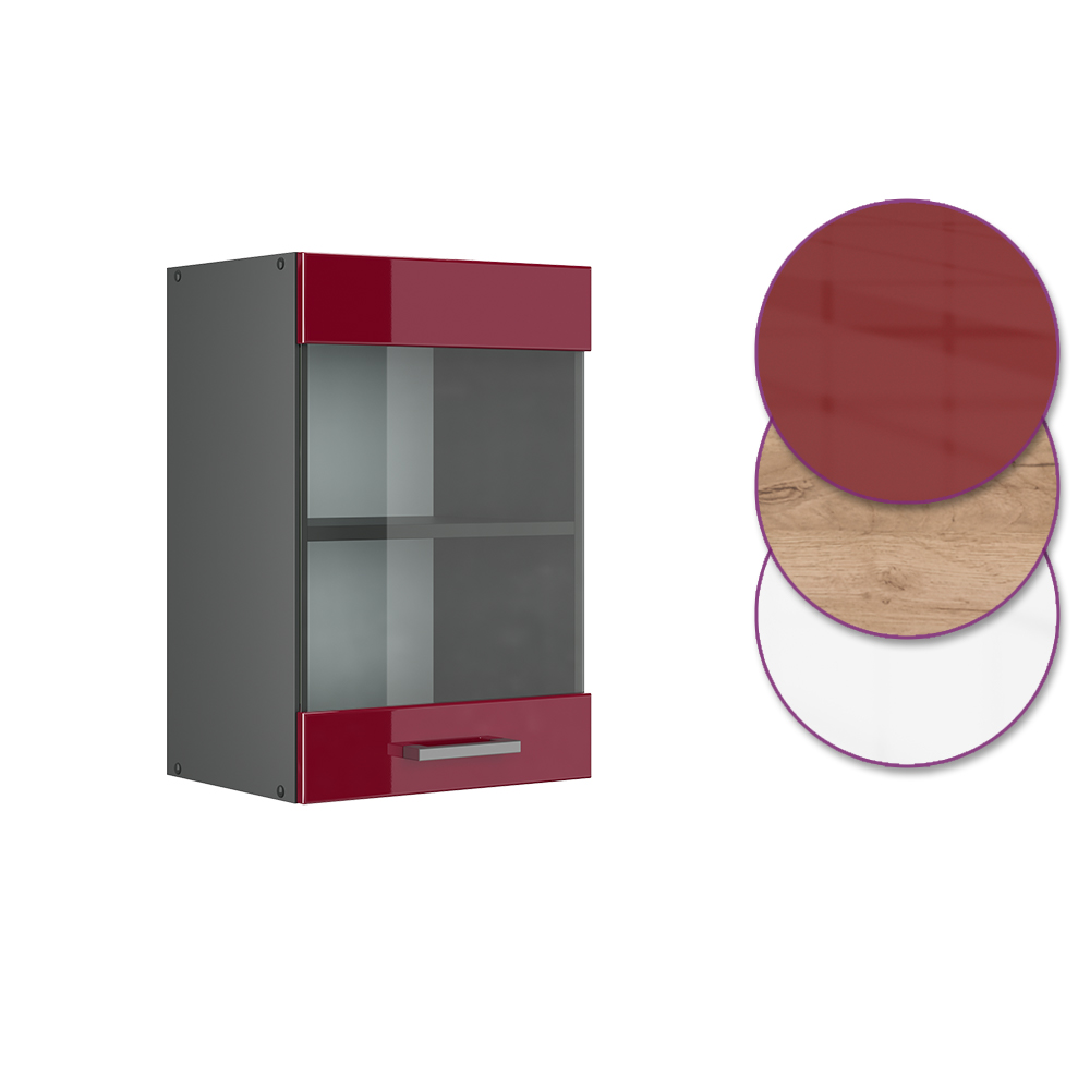 Küchenschrank Glas "R-Line" Bordeaux Hochglanz/Anthrazit 40 cm livinity®
