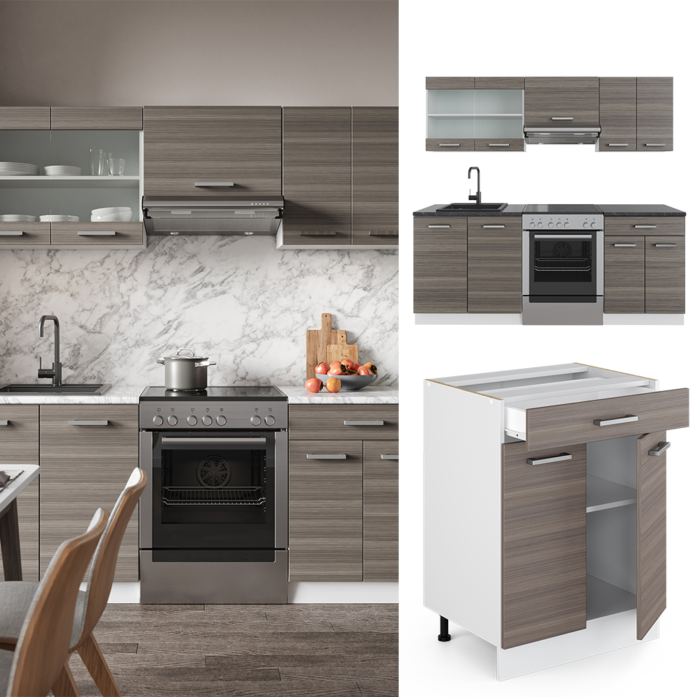 Küchenzeile "R-Line" Edelgrau/Weiß 200 cm , AP Marmor livinity®
