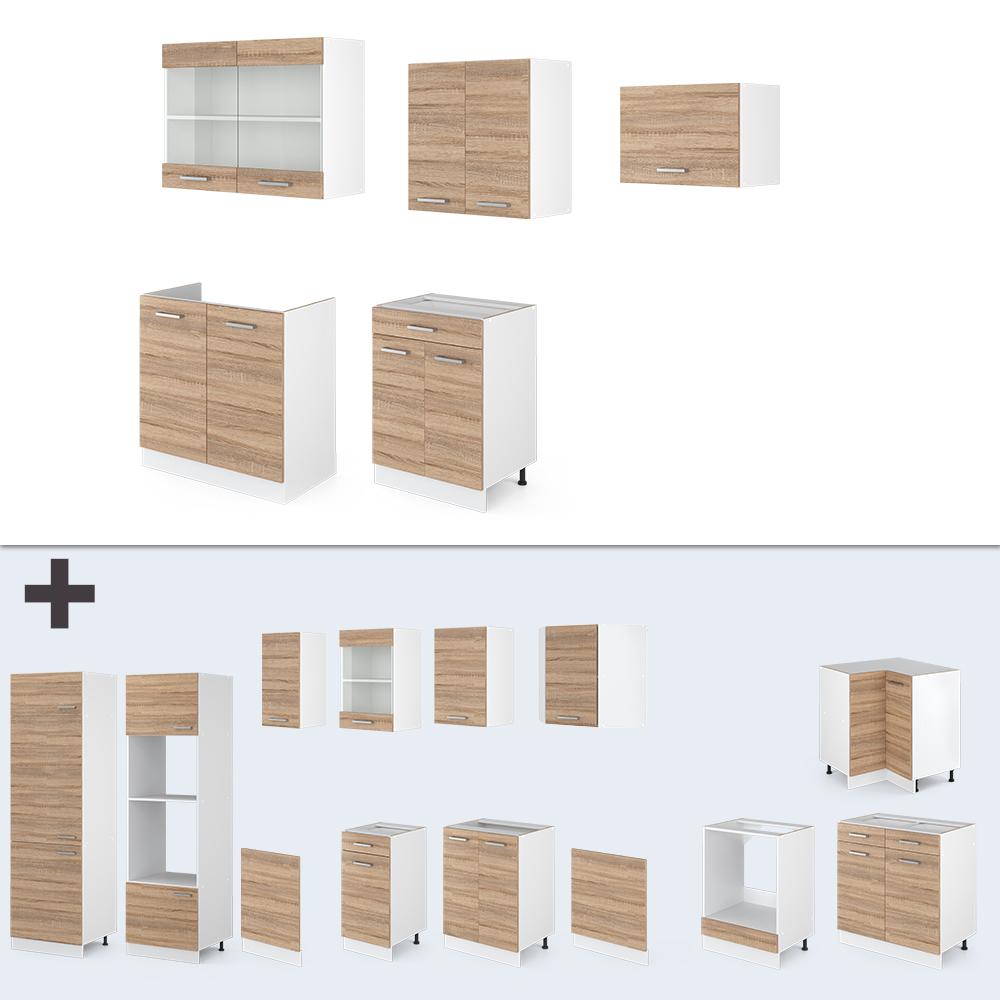 Küchenzeile "R-Line" Sonoma/Weiß 200 cm ohne Arbeitsplatte livinity®