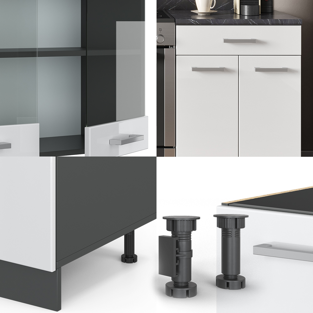 Küchenzeile "R-Line" Weiß Hochglanz/Anthrazit 200 cm ohne Arbeitsplatte livinity®