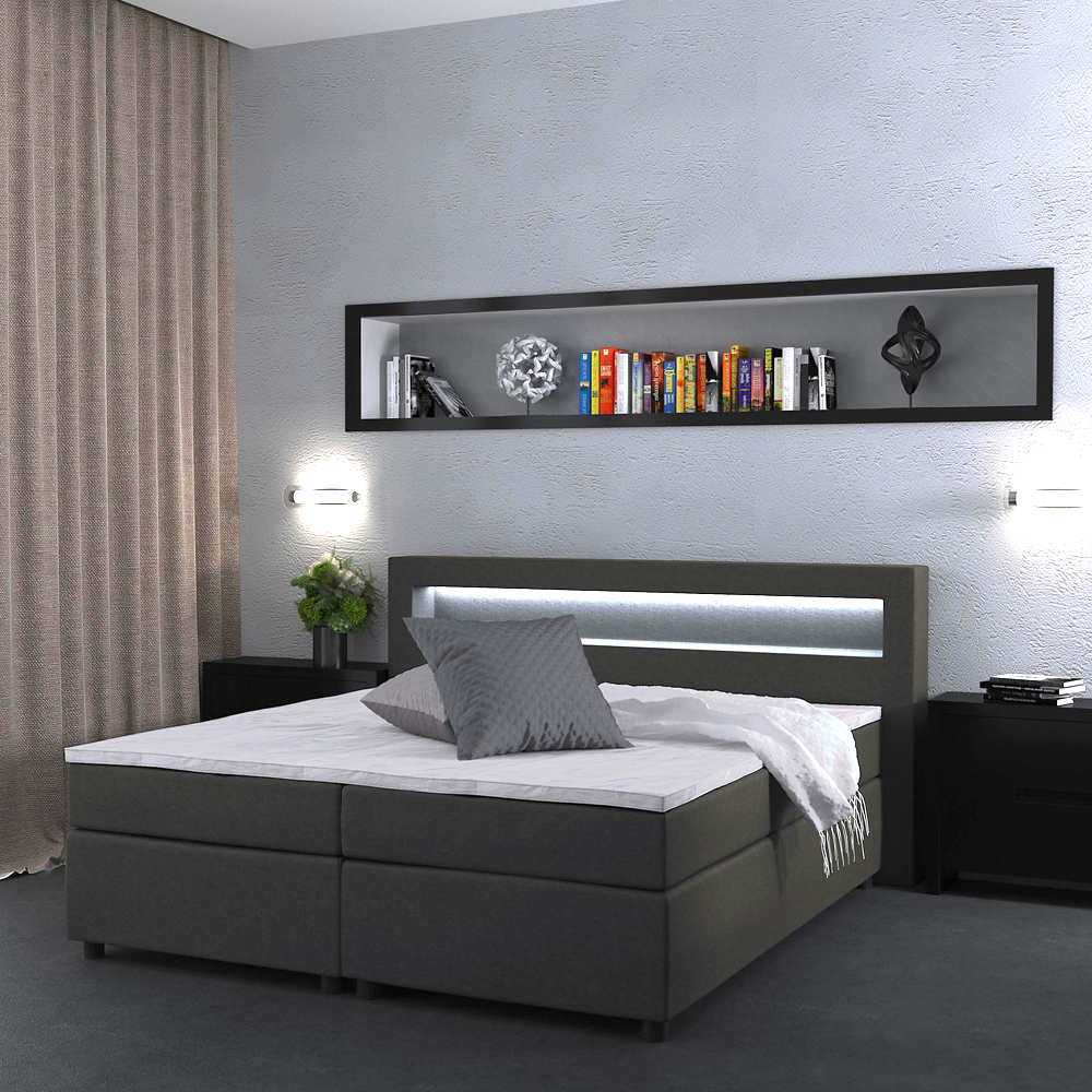 Boxspringbett Grau 200 x 180 cm mit LED Beleuchtung livinity®