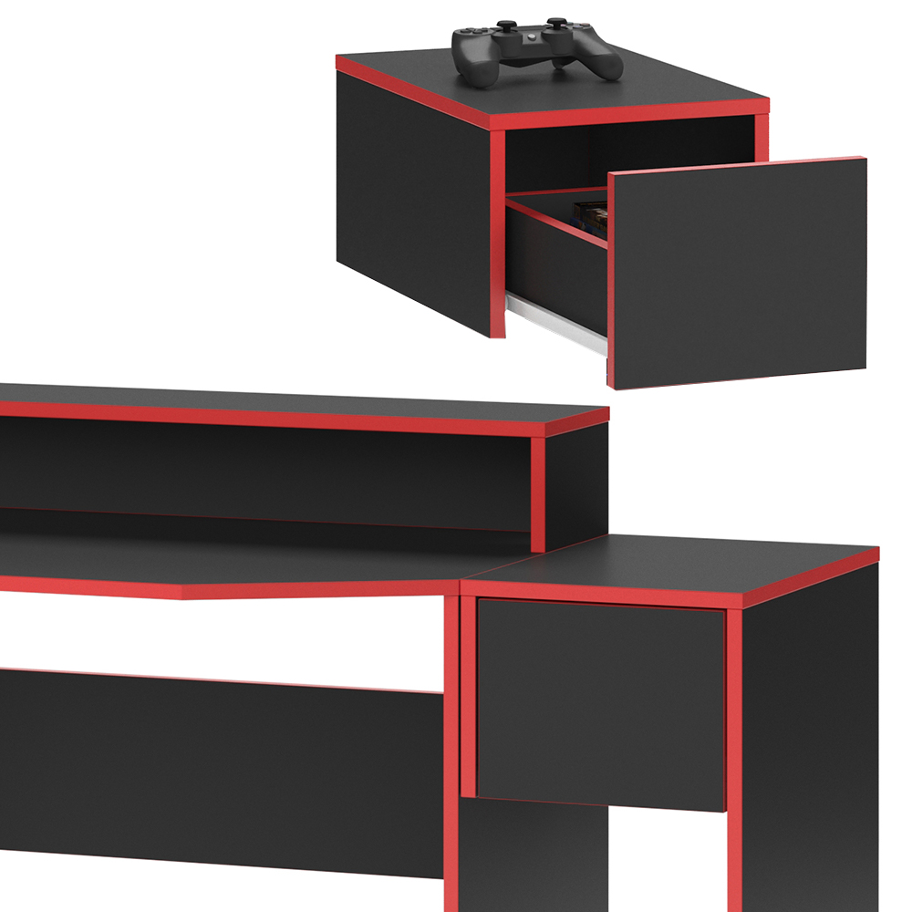 Gaming Tisch "Kron" Rot/Schwarz 130 x 60 cm mit Schrank livinity®