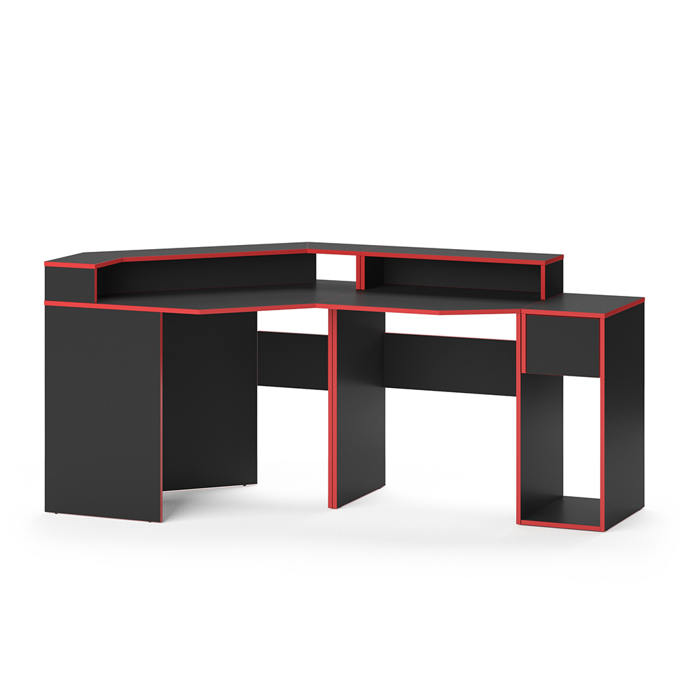 Gaming Tisch "Kron" Rot/Schwarz 220 x 90 cm Eckform livinity®
