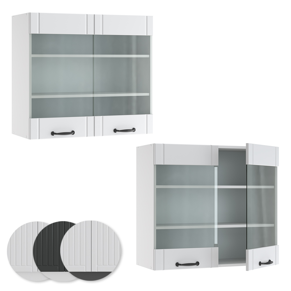 Küchenschrank Glas "Fame-Line" Weiß Landhaus/Weiß 80 cm livinity®