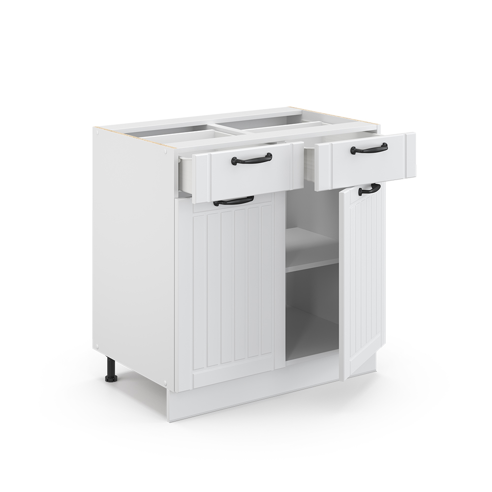 Küchenunterschrank "Fame-Line" Weiß Landhaus/Weiß 80 cm ohne Arbeitsplatte livinity®