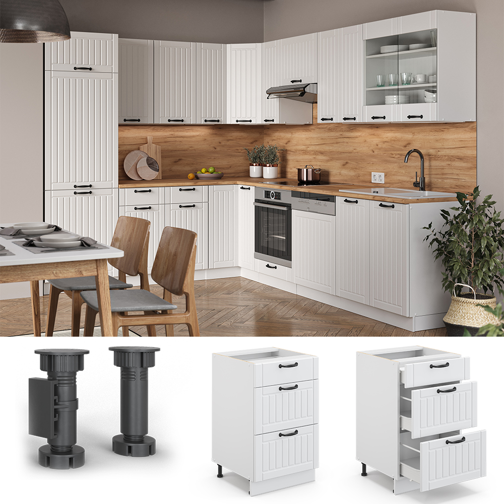 Küchenunterschrank "Fame-Line" Weiß Landhaus/Weiß 50 cm ohne Arbeitsplatte livinity®
