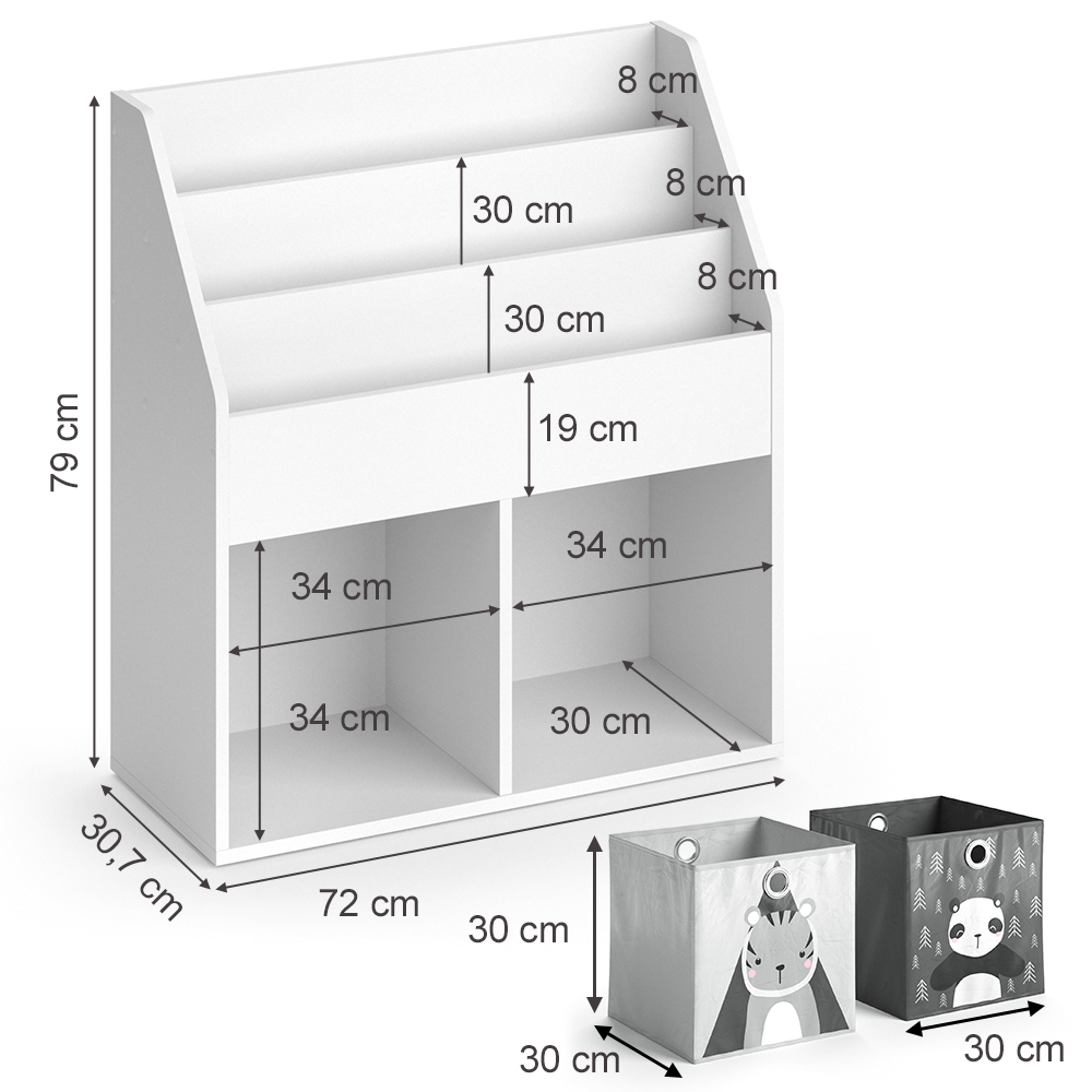 Kinderregal "Luigi" Weiß 72 x 79 cm mit 2 Faltboxen opt.5 livinity®
