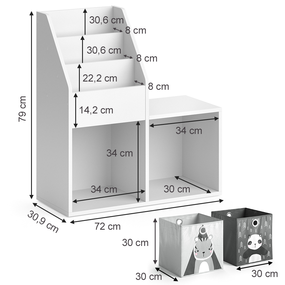 Kinderregal "Luigi" Weiß 72 x 79 cm Mini, mit 2 Faltboxen opt.5 livinity®