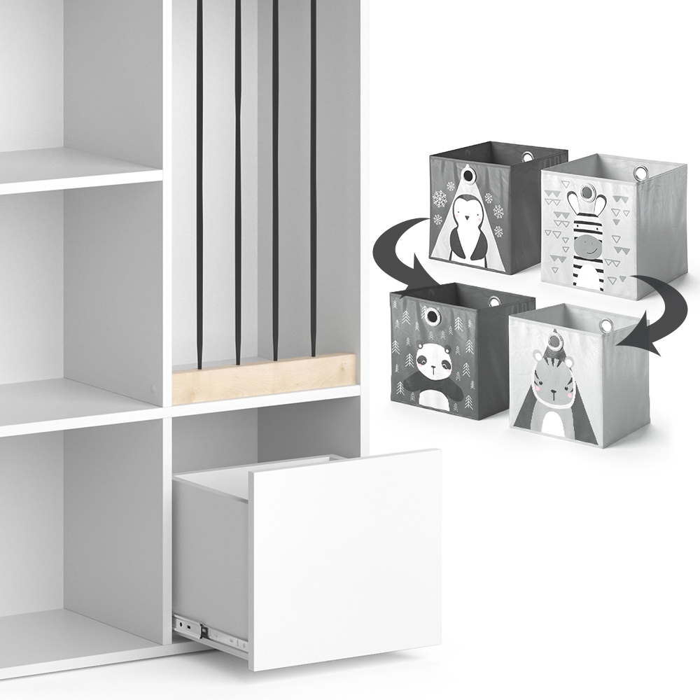 Kinderregal "Luigi" Weiß 72 x 107.8 cm mit 2 Faltboxen opt.5 livinity®