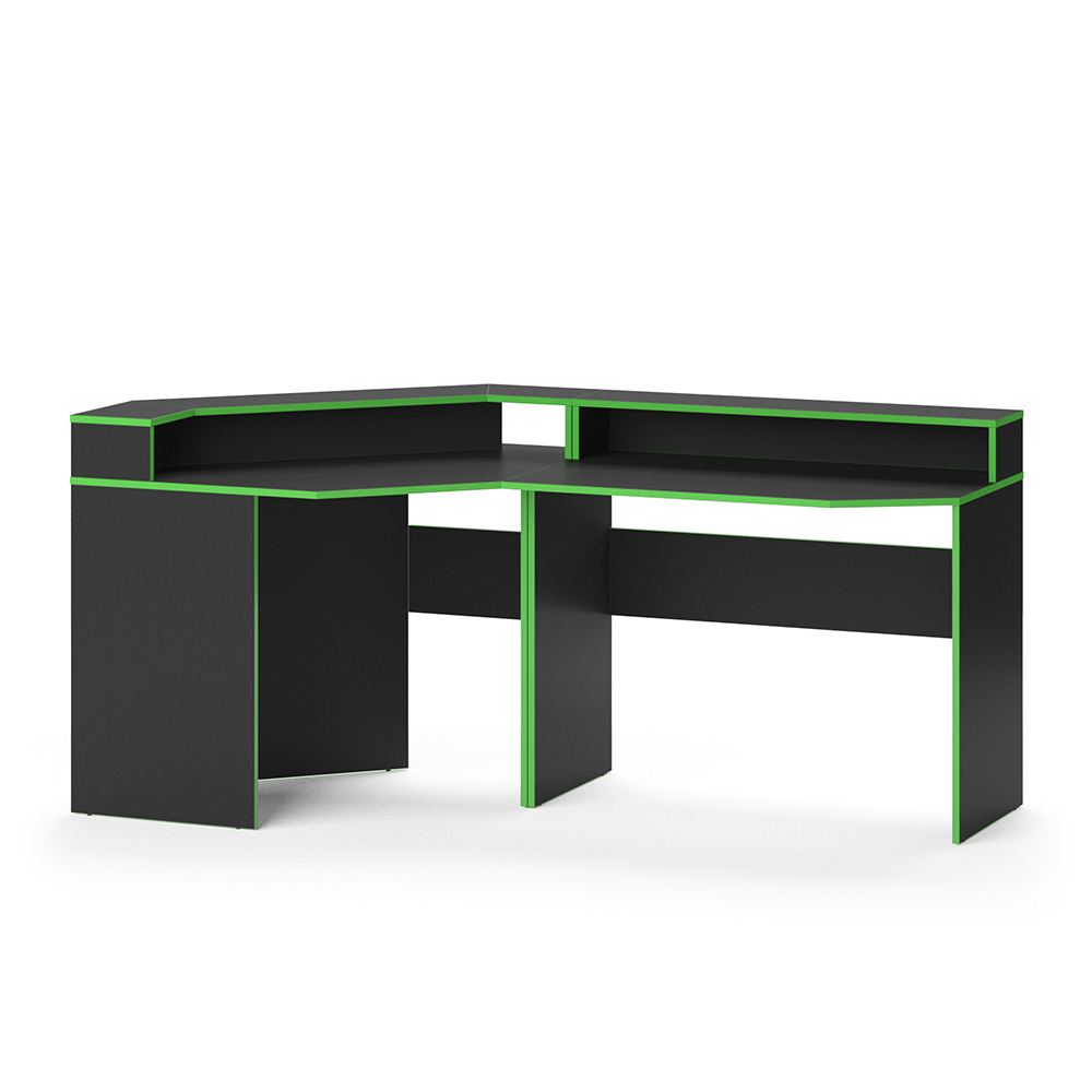 Gaming Tisch "Kron" Grün/Schwarz 190 x 90 cm Eckform livinity®