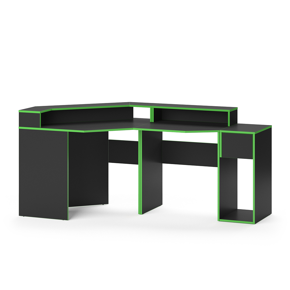 Gaming Tisch "Kron" Grün/Schwarz 220 x 90 cm Eckform livinity®