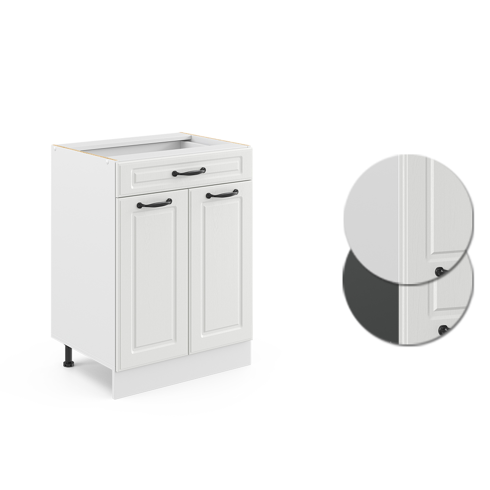 Küchenunterschrank "R-Line" Weiß Landhaus/Weiß 60 cm mit Schublade, ohne Arbeitsplatte livinity®