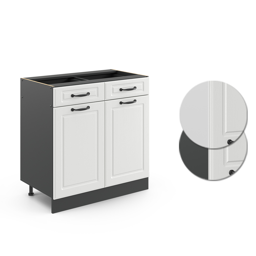 Küchenunterschrank "R-Line" Weiß Landhaus/Anthrazit 80 cm ohne Arbeitsplatte livinity®
