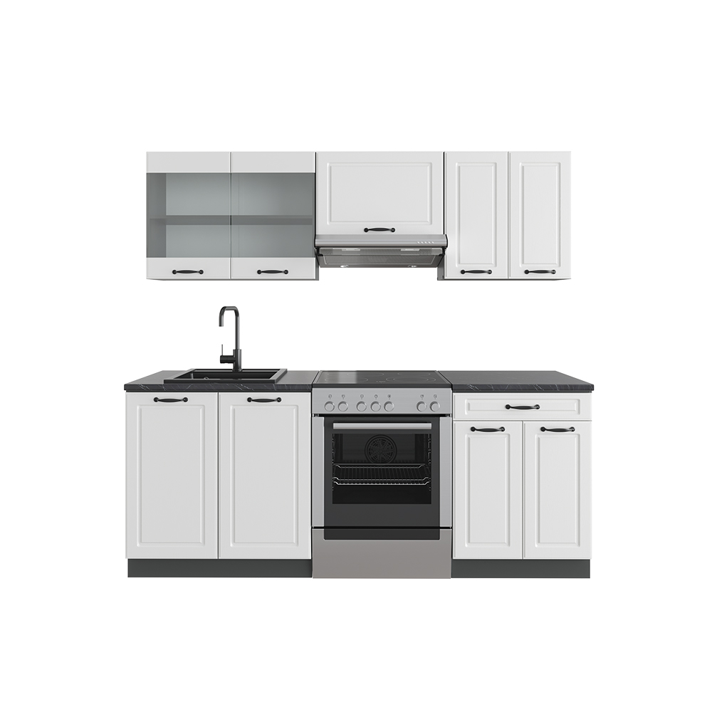 Küchenzeile "R-Line" Weiß Landhaus/Anthrazit 200 cm ohne Arbeitsplatte livinity®