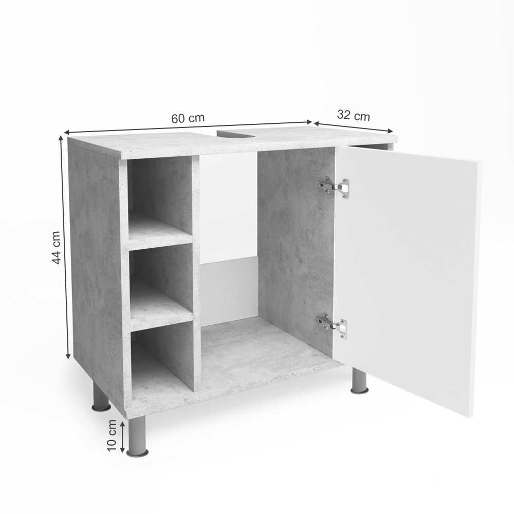 Waschbeckenunterschrank "Fynn" Beton/Weiß 60 x 54 cm livinity®